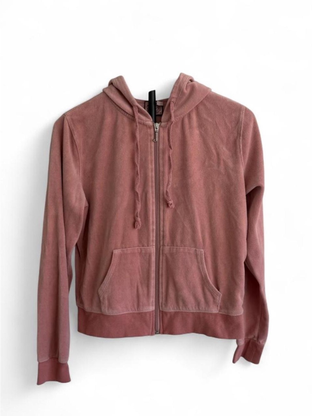 Juicy Couture Women's M Pink Velour Full Zip Hoodie Logo Hooded Pockets